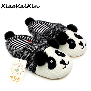 XiaoKaiXin Iarna Cald Animale Lovely Panda Papuci de Casa pentru Bărbați și Femei și Copii din Tricot de Bumbac de Cauciuc Interior Nealunecoase Casa Pantofi