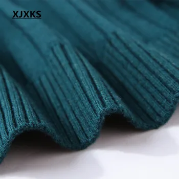 XJXKS Femei Groasă Haină de Iarnă Tricotate Cardigan cu Fermoar de Înaltă Calitate Culoare Solidă Guler de Turn-down Pulover Crosetat 6115