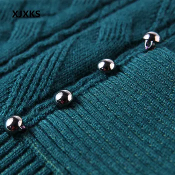 XJXKS Femei Groasă Haină de Iarnă Tricotate Cardigan cu Fermoar de Înaltă Calitate Culoare Solidă Guler de Turn-down Pulover Crosetat 6115
