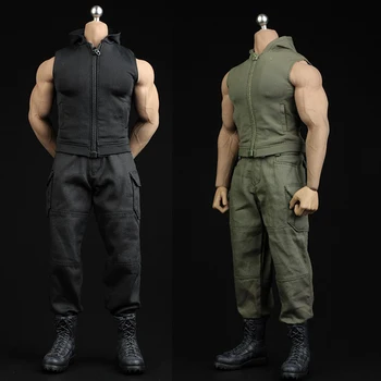 XM004 1/6 Masculin Soldat Haine Bărbați fără Mâneci Slim-fit cu Gluga Pantaloni Pulover Modelul de 12 inci M34/M35 Corpul Muscular