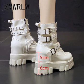 XMWRLW Piele PU de la Jumătatea Vițel Cizme Pentru Femei Pantofi de Toamnă 2020 Moda Nit Ascuns Tocuri Femei Pene Cizme Doamnelor Pantofi de Toamnă