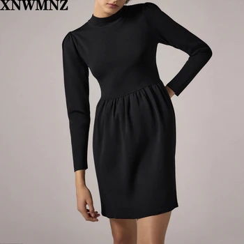 XNWMNZ Za Femei 2020 Moda Tricot rochie mini Vintage Elegant High neck maneca lunga ars tiv rochie de sex Feminin Chic rochie, Pulovere