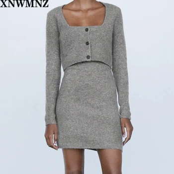 XNWMNZ Za Femei Vintage trunchiate cardigan mâneci lungi decolteu rotund pulover casual pentru femei