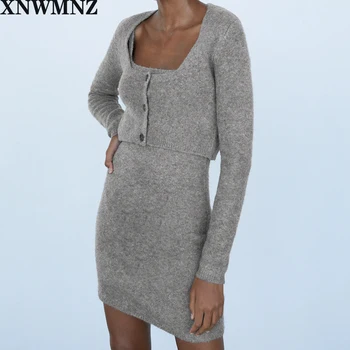 XNWMNZ Za Femei Vintage trunchiate cardigan mâneci lungi decolteu rotund pulover casual pentru femei