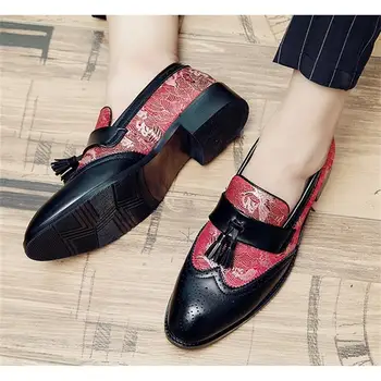 XQWFH Roșu Panza Mocasini Mocasini Barbati Ciucuri Papuci Pantofi Casual Om Balerini din Piele Pantofi Rochie Stil Etnic