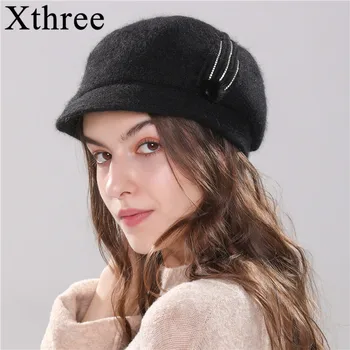 Xthree Noi femei pălărie tricotate pălărie de iarnă bereta pălărie pentru fete angola blana de iepure moda beanie caciula cu Cozoroc