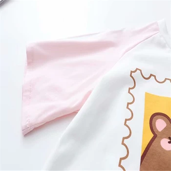 XUANHAO Bumbac pentru Femei Ursul Desene animate de Imprimare Harajuku Camasi de Vara cu Maneci Scurte Mozaic Tricou Femme de Bază Topuri Tricouri