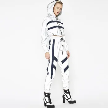 XUANSHOW Reflectorizante Trening pentru Femei de Moda Topuri de Cultură Hanorac + Pantaloni Lungi 2 Bucata Set Stripe Jogger Pants Seturi de Haine