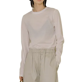 XUXI Bumbac Multicolor Tricou Streetwear Casual cu Maneci Lungi Vrac Și Subțire O-Neck Tricou Femei Modă de Culoare Solidă FZ3108