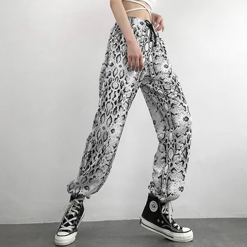 XUXI Picior Drept Toamna anului 2020 Femei Pantaloni Python Imprimare Vrac Moda Siret Streetwear Talie Mare Casual Subțire Pantaloni FZ2440