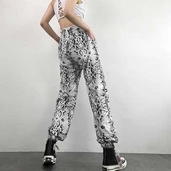 XUXI Picior Drept Toamna anului 2020 Femei Pantaloni Python Imprimare Vrac Moda Siret Streetwear Talie Mare Casual Subțire Pantaloni FZ2440