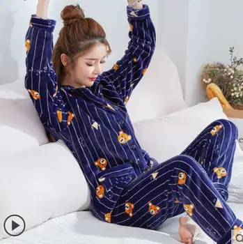 XXXXL XXL set de pijama Femei, Pijamale Flanel Gros Oaie Drăguț Feminin Cald Iarna Set Pijama cu Maneci Lungi Pantaloni Complete de Două Bucata