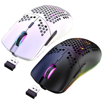 XYH80 Hollow-out Fagure de miere 2.4 G Wireless Mouse de Gaming 4 Viteze 3200 DPI, RGB Lumina