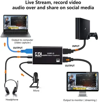 Y&H 4K Joc Carduri de Captura,compatibil HDMI pentru USB3.0 Audio-Video Grabber HD 1080P 60HZ Live Streaming Joc Dispozitiv de înregistrare