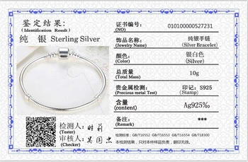 YANHUI Bijuterii Fine Cu Certificat de Femei Argint Masiv 3MM Farmecul Brățară Brățară Cu Originalul S925 LOGO-ul DIY Șirag de mărgele Brățară