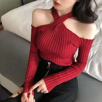 Yedinas Sexy Pulover Tricotate Famale Scurt Femei Jumper de Pe Umăr Topuri Harajuku Pulovere 2020 coreean Doamnelor Femei Pulovere