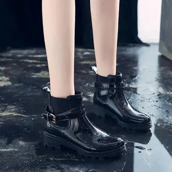 YEELOCA Moda pentru Femei Oglindă Rainboots Femei Catarama Roman Cizme de Noroi Apă de Pantofi de Cauciuc Elastic Cataramă Glezna Cizme PVC