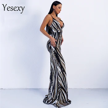 Yesexy 2021 Vara Sexy Adânc V de Pe Umăr Sequin Rochii Elegante, Feminine Maxi Petrecere Femei Rochie Vestidos VR8927