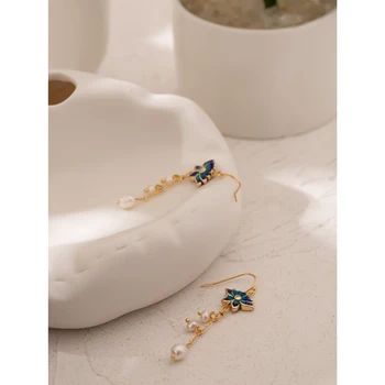 Yhpup de Lux Elegant Cloisonne Perle Naturale Lanț Lung Legăna Cercei de Cupru Email Manual Rafinat Bijuterii pentru Femei, Cadou