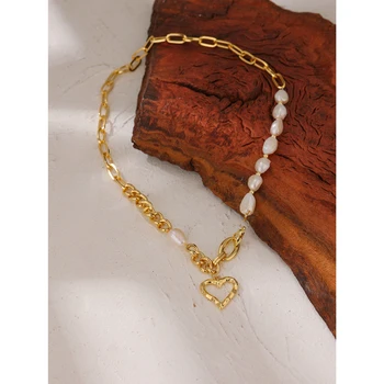 Yhpup Moda Naturale Pearl Colier Pandantiv Inima de Aur Metal Zinc din Aliaj de Bijuterii ожерелье Elegant Lanț Cravată Colier Cadou