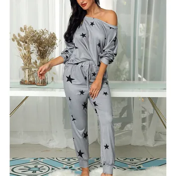 YICIYA Femei Cordon de Proiectare Stele de Imprimare de Top Casual Si Casual, Pantaloni Set Maneca Lunga de Pe Umăr Top Primăvară Pantaloni de Pijama Set