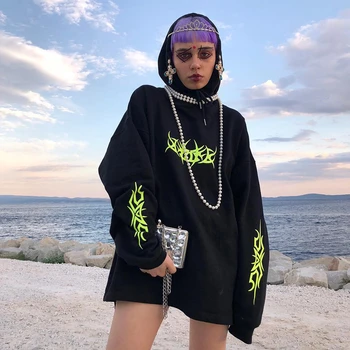 YICIYA Femei Slăbiți Streetwear Negru Felpa Cu Cappuccio a Lucrat Pe Stralucind Tricou de Imprimare Felpe Moletom Mult Felpa Cu Femei