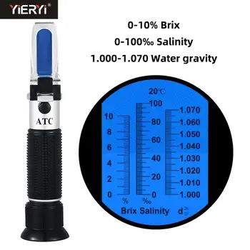 Yieryi Handheld 2 in 1 Brix & Salinitate Refractometru 0-10% Brix / 0- Salinitate / 1.000-De 1,070 Greutate Specifică ATC Pentru alimente