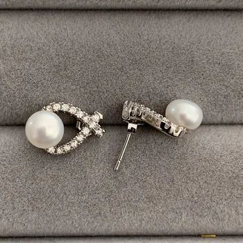 YIKALAISI Argint 925 Naturale de apă Dulce Pearl Moda Cercei Stud Bijuterii Pentru Femei de 7-8mm Pearl 5 Culoare AAA Zircon