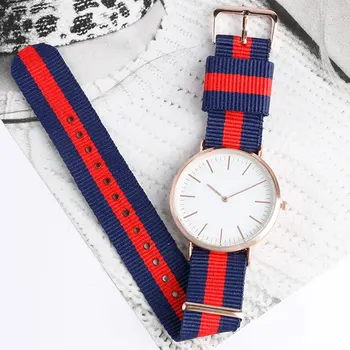 YISUYA Minimalist Blue & Red Stripe Curea Nailon Simplu Moda Casual Student Sport Cuarț Ceas de mână pentru Bărbați Femei Brățară Ceas