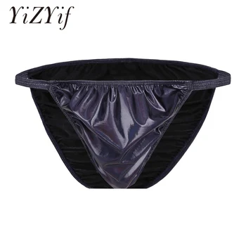 YiZYiF Brand Nou Mens Lenjerie Strălucitoare Ruched Faux Din Piele Boxeri Chiloți Mare Tăiat Joase Bikini, Costume De Baie, Lenjerie Undepants