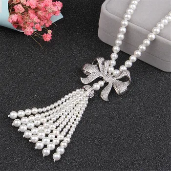 YKNRBPH de Lux Safir Toamna și Iarna Pulover Colier de Perle Pentru Femei de Argint Nunti, bijuterii, Lanțuri Lungi