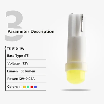 YM E-Luminoase, 300Pcs/lot T5 F10 1W Ceramice Auto LED t5 Led Lumini Bord tabloul de Bord Auto Indicator LED Becuri Led 12V