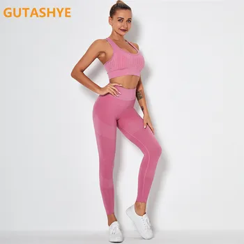 Yoga Set de Fitness Îmbrăcăminte Sport de Talie Mare pentru Femei Sport Colanti Dresuri Căptușit cu Push-up Sutien de Sport Sport Seturi
