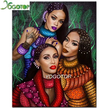 YOGOTOP DIY Diamant Broderie Plină Piața Diamant Pictura femeile Africane trei surori 5D Pietre Mozaic Decor Acasă QA544