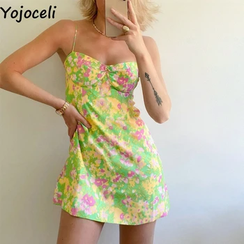 Yojoceli Sexy scurtă de imprimare femei curea rochie de Vara eleganta casual cool plaja mini Femei rochie de petrecere chic sundress vestidos