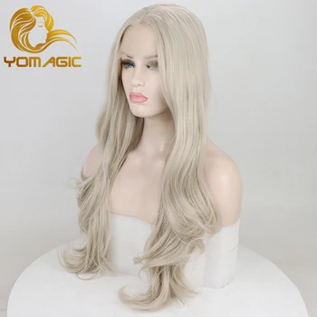 Yomagic Par Sintetic Peruci Fata Dantelă cu Natural Parului Ash Blonde Culoarea Părului Rezistent la Căldură Fibra de Păr Glueless Peruca Dantelă