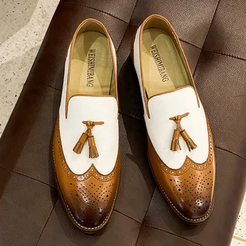 Yomior 2020 Nouă Epocă Barbati Pantofi Casual Rochie Formale Pană Mocasini Culori Amestecate Mocasini De Piele Ciucure Nunta Pantofi Brogue