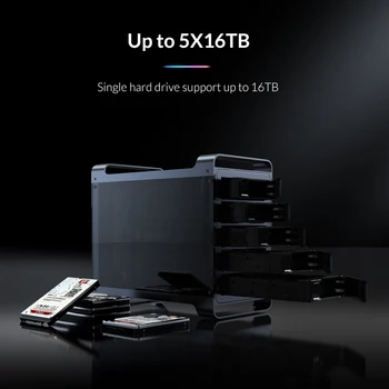 Yottamaster 5 Bay USB3.0 Hard Disk Extern Cabina Sprijină 80TB Max și RAID 0/1/3/5/10/Span/Clona/PM RAID Moduri-[DF5RU3]