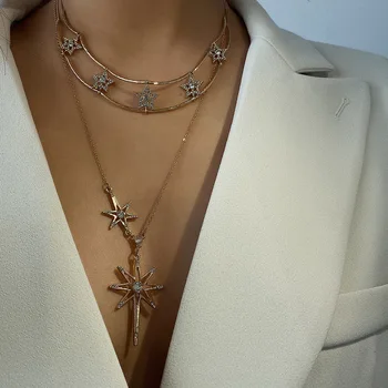Youvanic Boho Crystal Star Pandantiv Colier Moda Vintage Tube Cravată Pentru Femei Stratificat De Aur Cu Lanț Lung Collares Bijuterii 2662