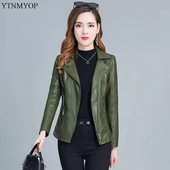 YTNMYOP 2020 Femei Jachete de Piele Plus Dimensiuni 5XL Armata Verde din Piele Faux Blana Femei din Piele Haine Casual haine