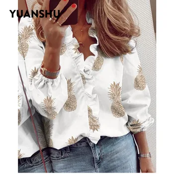 YUANSHU Femei, Camasi cu Maneca Lunga Topuri cu Volane Gât Birou Doamnă Bluza Tricou de Imprimare Vrac Top Streetwear Tricouri Femei