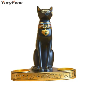 YuryFvna pisica Egiptean sfeșnic rășină statuie statuie decor retro cat statuia zeiței biroul de acasă decoratiuni de gradina cadou