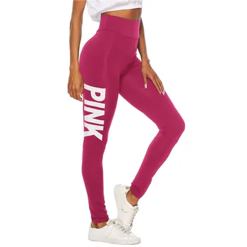 Yvlvol stretch skinny femei jambiere roz scrisoarea imprimate Pantaloni Casual Sport Fitness Jambiere