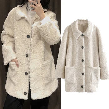 Za 2020 Moda Lână de Miel Toamna Haina de Iarna pentru Femei cu Jacheta Fleece Shaggy Cald Trunchiate Jachete Pardesiu Singur Pieptul Uza