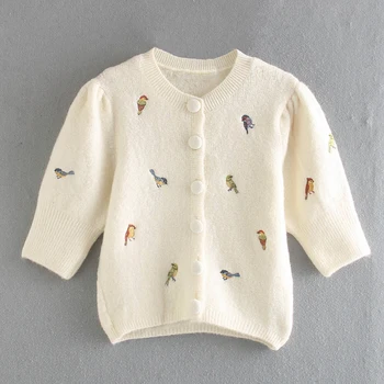 ZA 2020 noi Femeile pasăre Mică nembroidery tricotat Stratificate decorative pulover O de Gât Pulover Singur pieptul Cardigan Casual