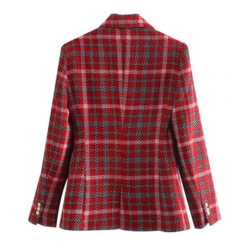 Za 2020 nouă Femei Toamna iarna Red plaid print Haina Guler de Turn-down Haină Lungă Doamna Streetwear butoane Uza