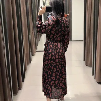 Za Epocă Leopard Imprimate Tricou Femei Rochie 2020 Toamna Iarna Moda Curea Legat Cu Maneci Lungi Rochii Midi Doamnelor Rochie Eleganta