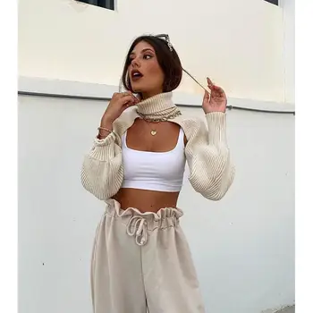 ZA femei guler sexy pulover scurt 2020 moda doamnelor complet maneca chic feminin streetwear