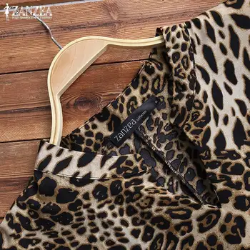 ZANZEA 2021 Asimetric Tricou Femei Leopard Imprimate Bluza Femei Tunica V Gât Maneci Scurte Topuri de sex Feminin Blusas Plus Dimensiune Tunica