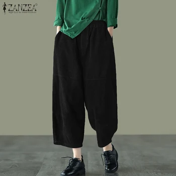 ZANZEA 2021 Moda de Primăvară Talie Elastic de sex Feminin Pantaloni Harem Toamna Femei Pantaloni de Catifea Streetwear Solid Nap Pantaloni Codrin